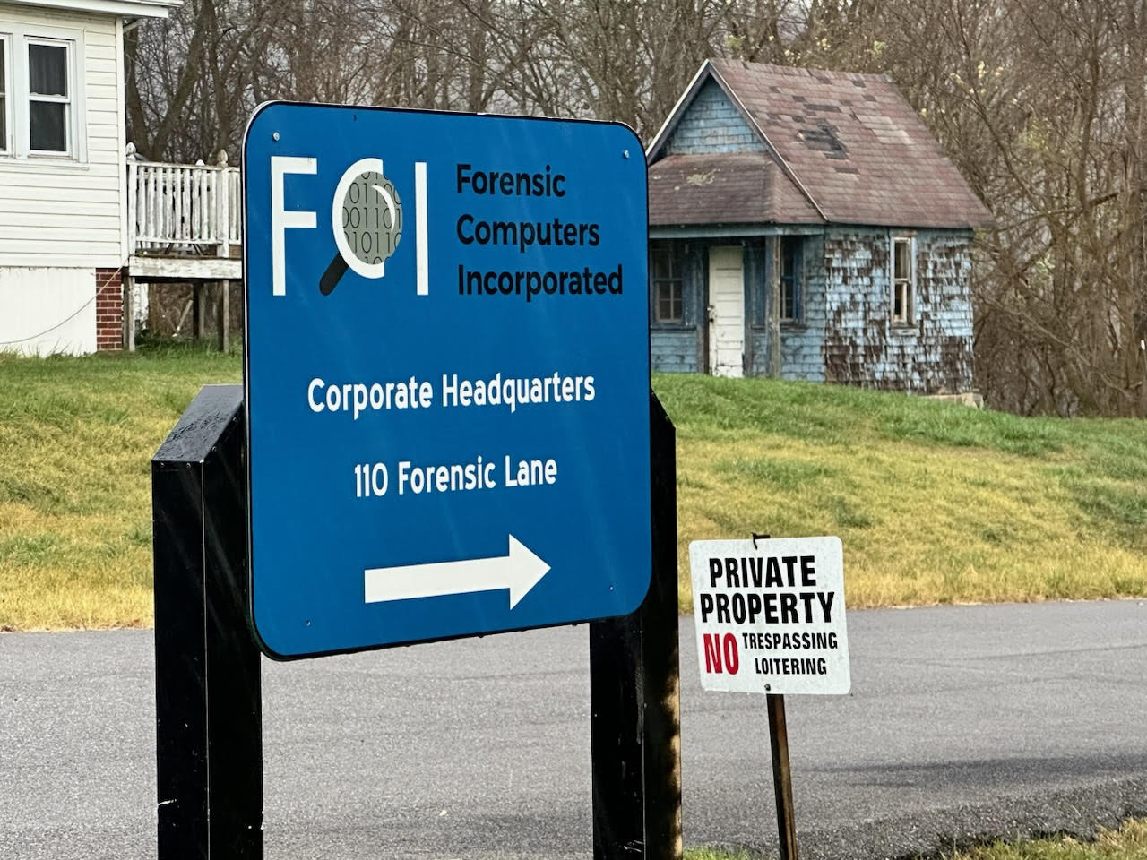The sign for Forensics Computers. Photo by Michael Hemphill