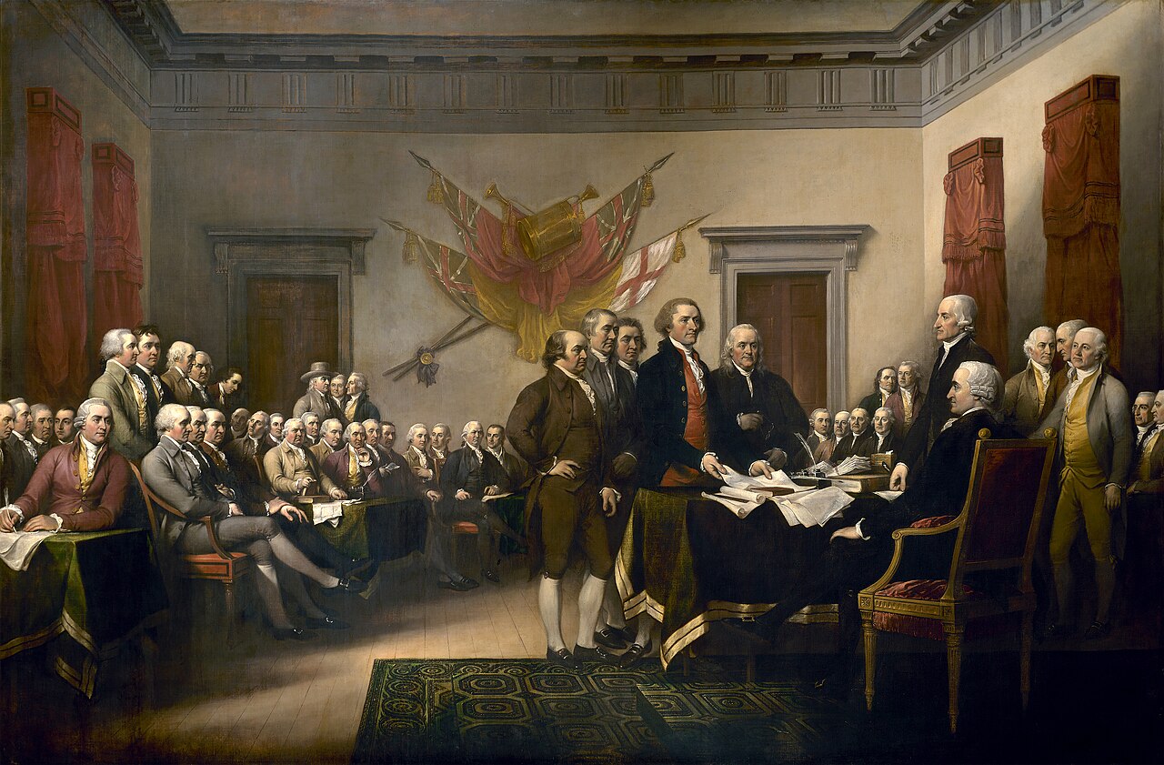 "Declaration of Independence," an 1818 painting by John Trumbull. Depicts the drafting committee presenting their work, not the actual signing.