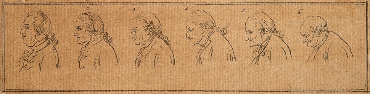 Progression of a man through the ages of 50 to 100. Drawing, c. 1794. Source: Wellcome Collection.