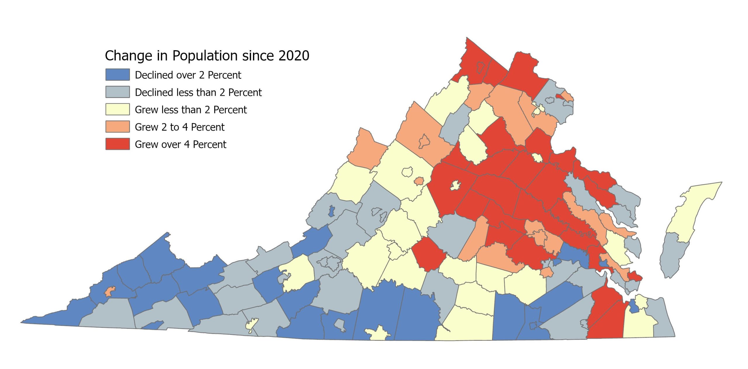 How Virginia's population has changed from 2020 to 2024. Courtesy of Weldon Cooper Center for Public Service, University of Virginia.