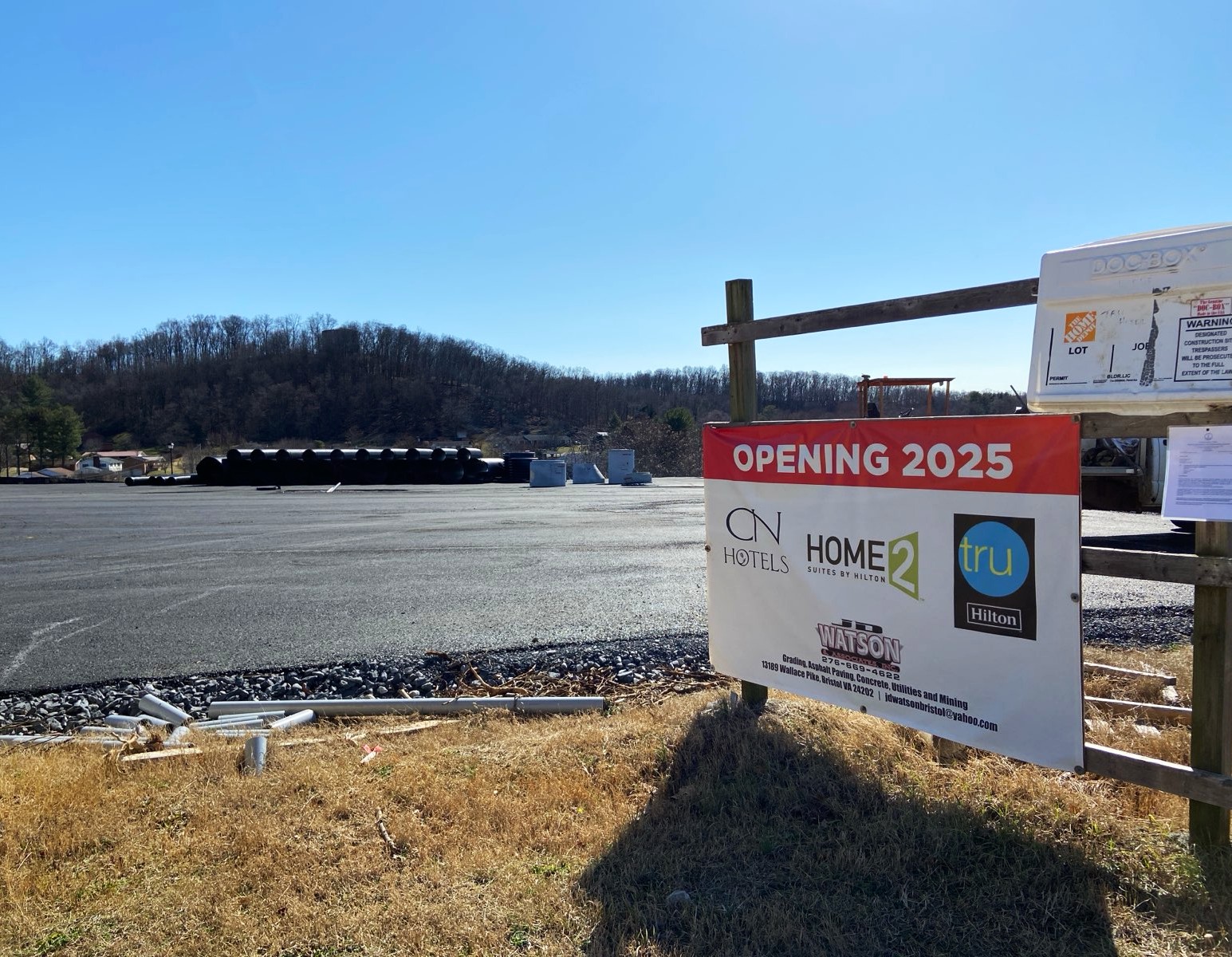 This is the site where a dual-brand Home2 Suites and Tru by Hilton hotel is being built in the Exit 7 area of Bristol.