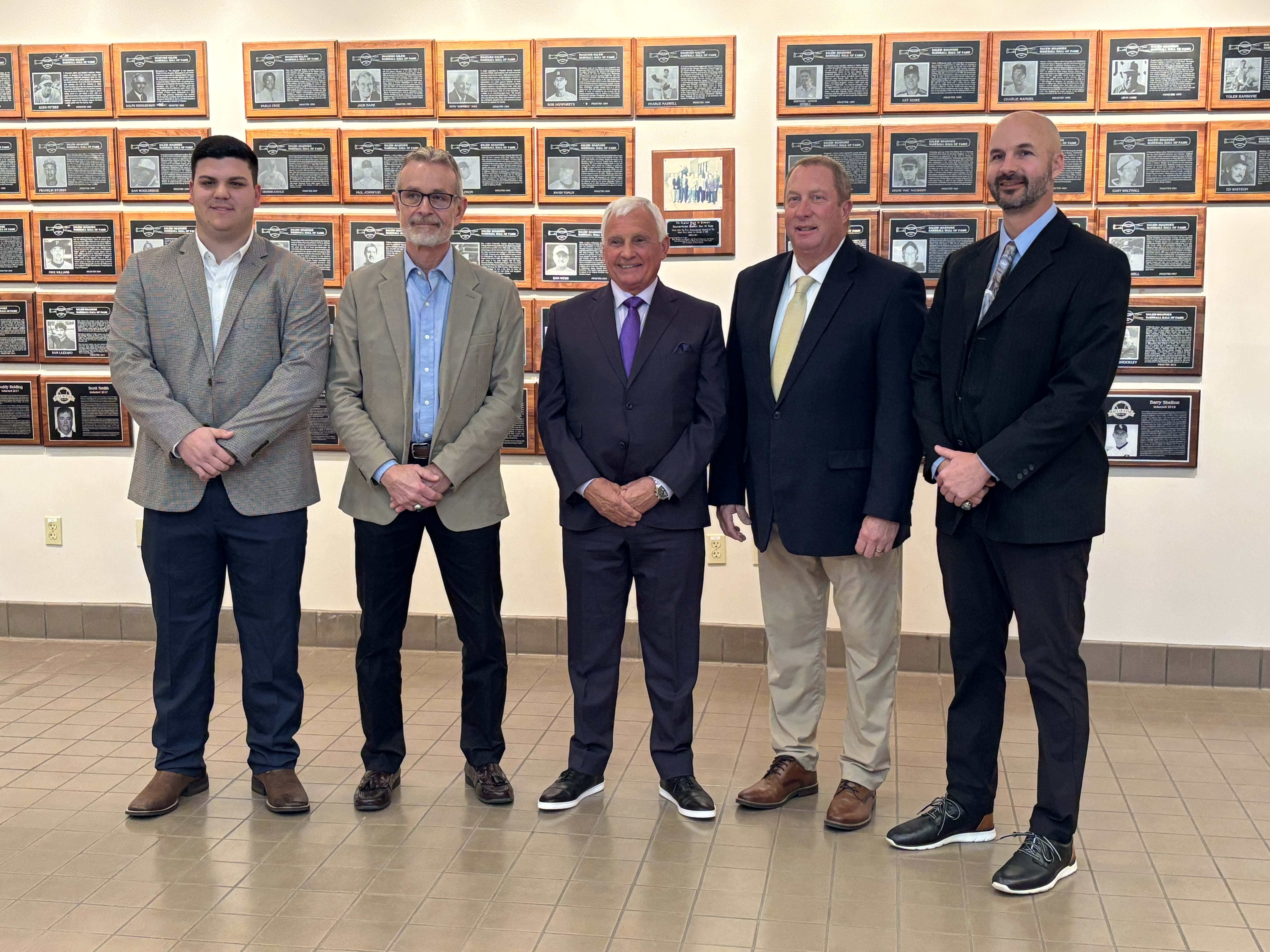 2025 Salem-Roanoke Hall of Fame class: JD Mundy, Ed Culicerto, Terry Collins, F.L. Sough and Casey Hodges. Photo by Steve Hemphill. 
