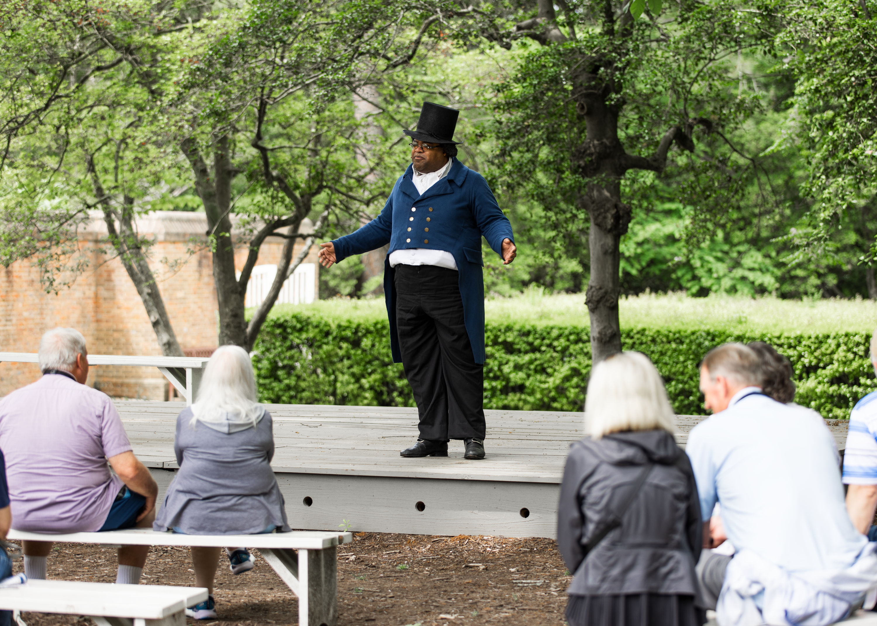 Stephen Seals portrays James Armistead Lafayette on the Governor's Palace Stage. Courtesy of Colonial Williamsburg Foundation.