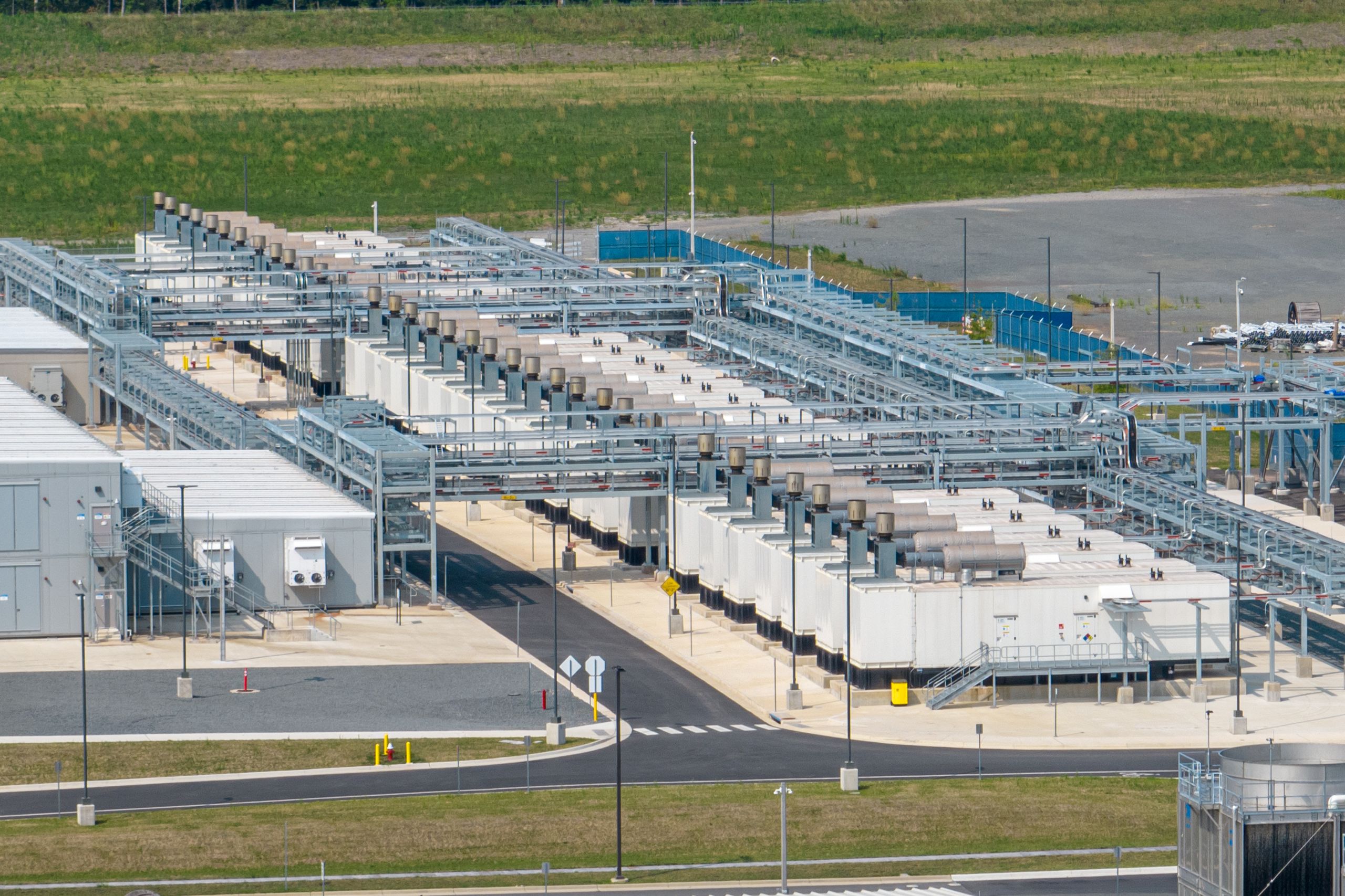 rows of diesel generators, powering a data center in Loudoun County