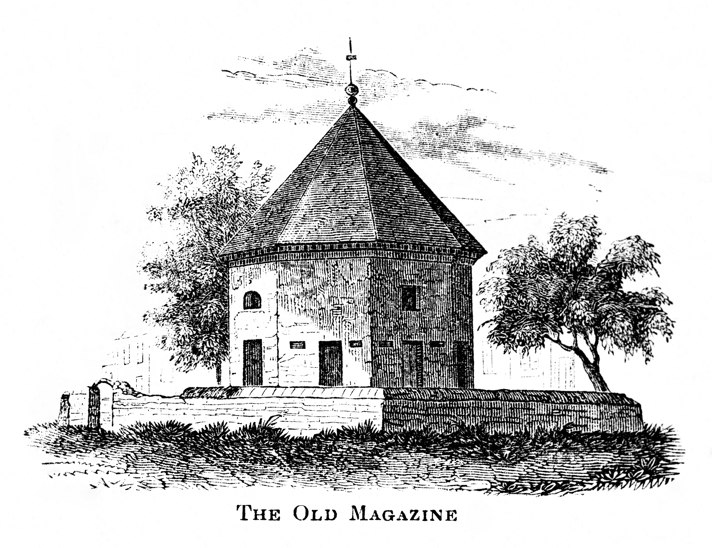 Caption: Illustration of The Old Magazine from Benson Lossing’s The Pictorial Field-Book of the Revolution (1851) Credit: The Colonial Williamsburg Foundation