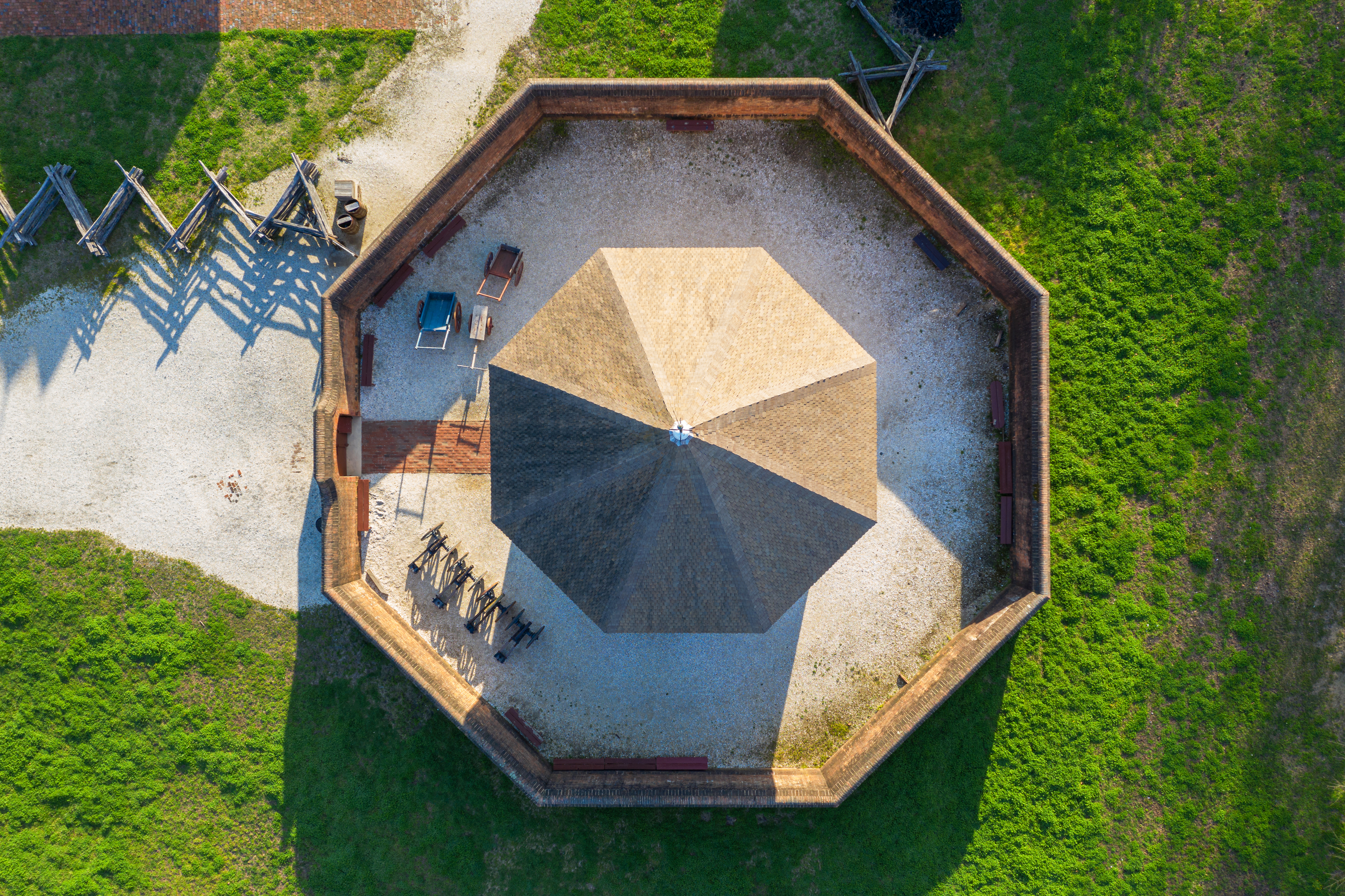 Aerial view of the Magazine taken by drone, March  27, 2020.  Credit: Wayne Reynolds, The Colonial Williamsburg  Foundation