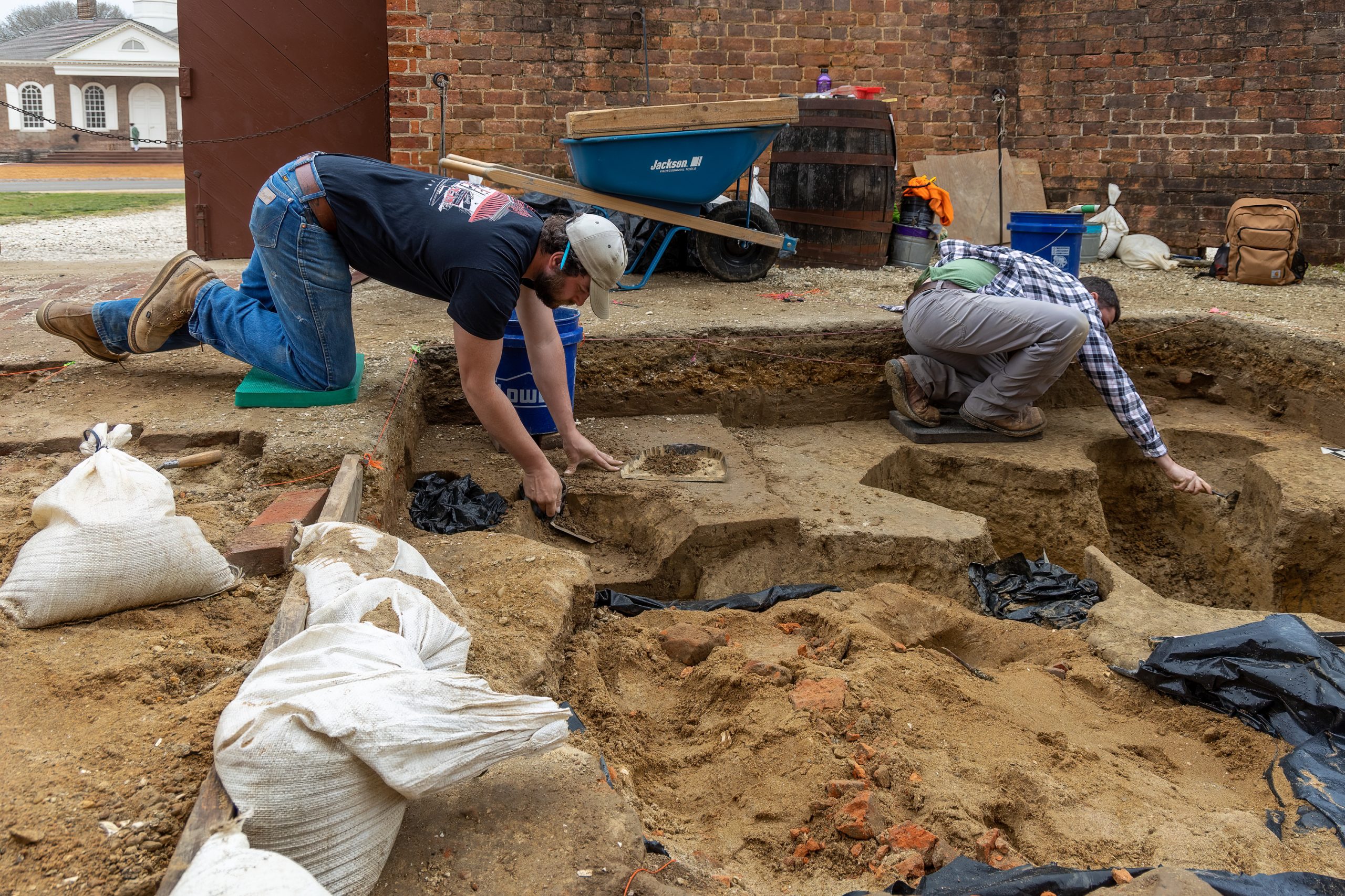 Views from the archaeological dig at the Magazine; March 2022. L-R: Atticus Woodruff, Avery Jones Credit: Jerry McCoy, The Colonial Williamsburg Foundation