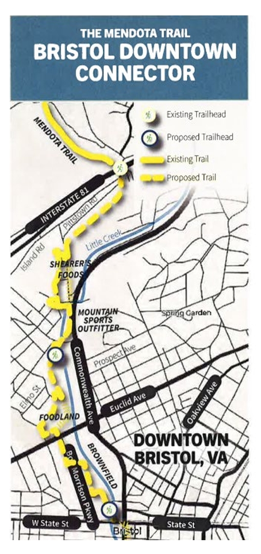A map of the proposed downtown Bristol connector for the Mendota Trail