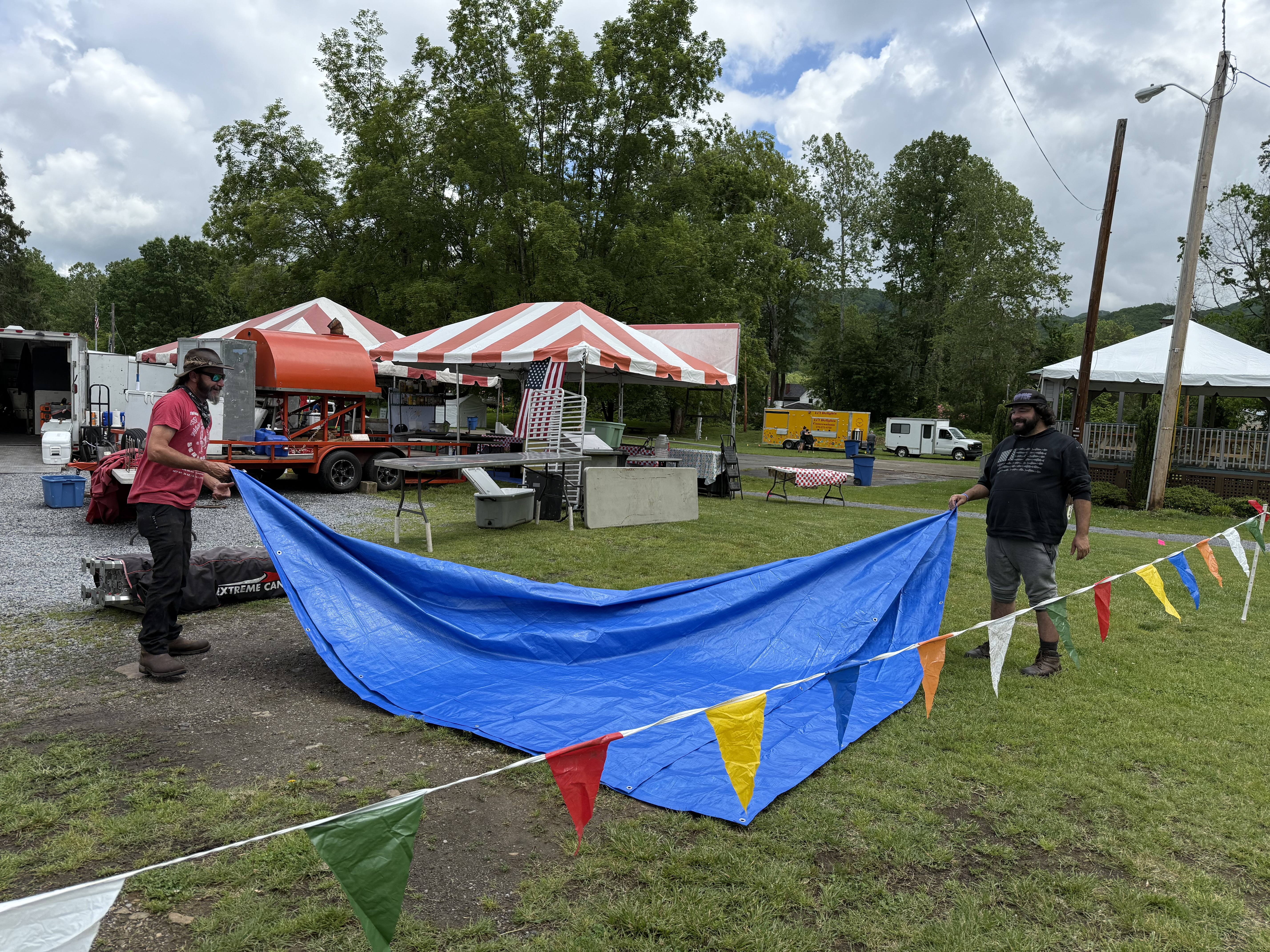 Workers preparing for Appalachian Trail Days festivities at the Town Park. Photo by Carolyn Wilson