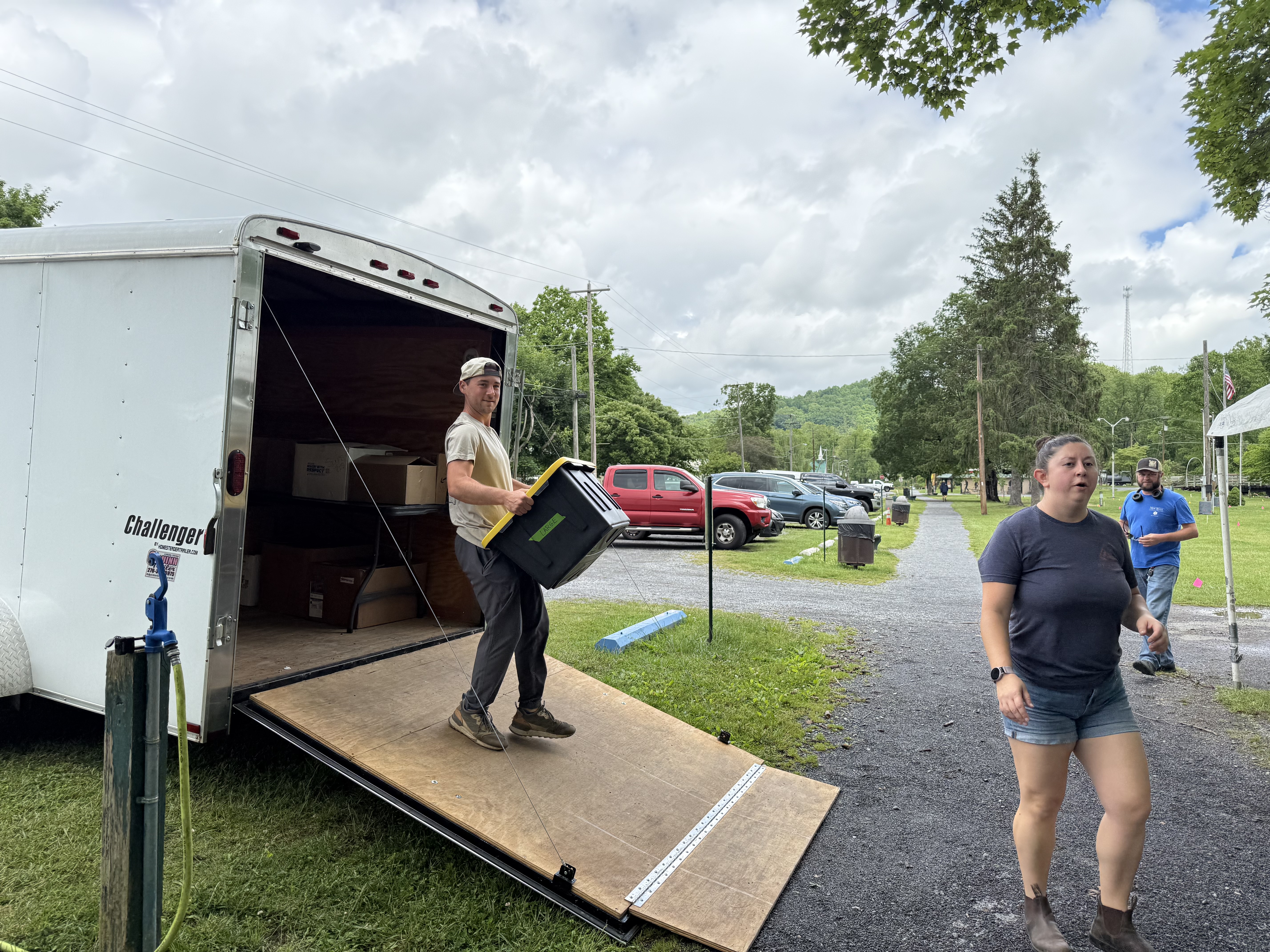 Workers preparing for Appalachian Trail Days festivities at the Town Park. Photo by Carolyn Wilson