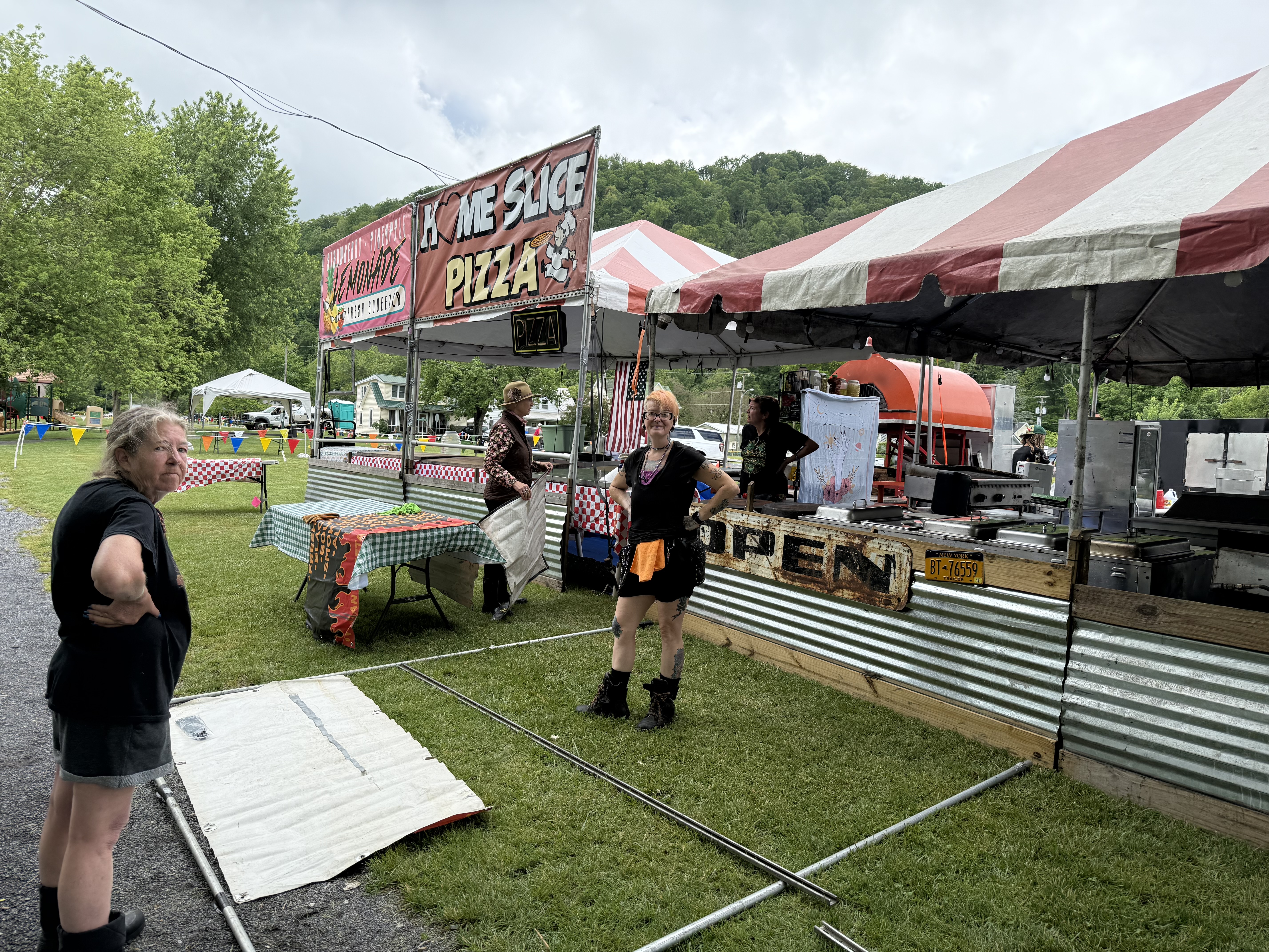 Workers preparing for Appalachian Trail Days festivities at the Town Park. Photo by Carolyn Wilson