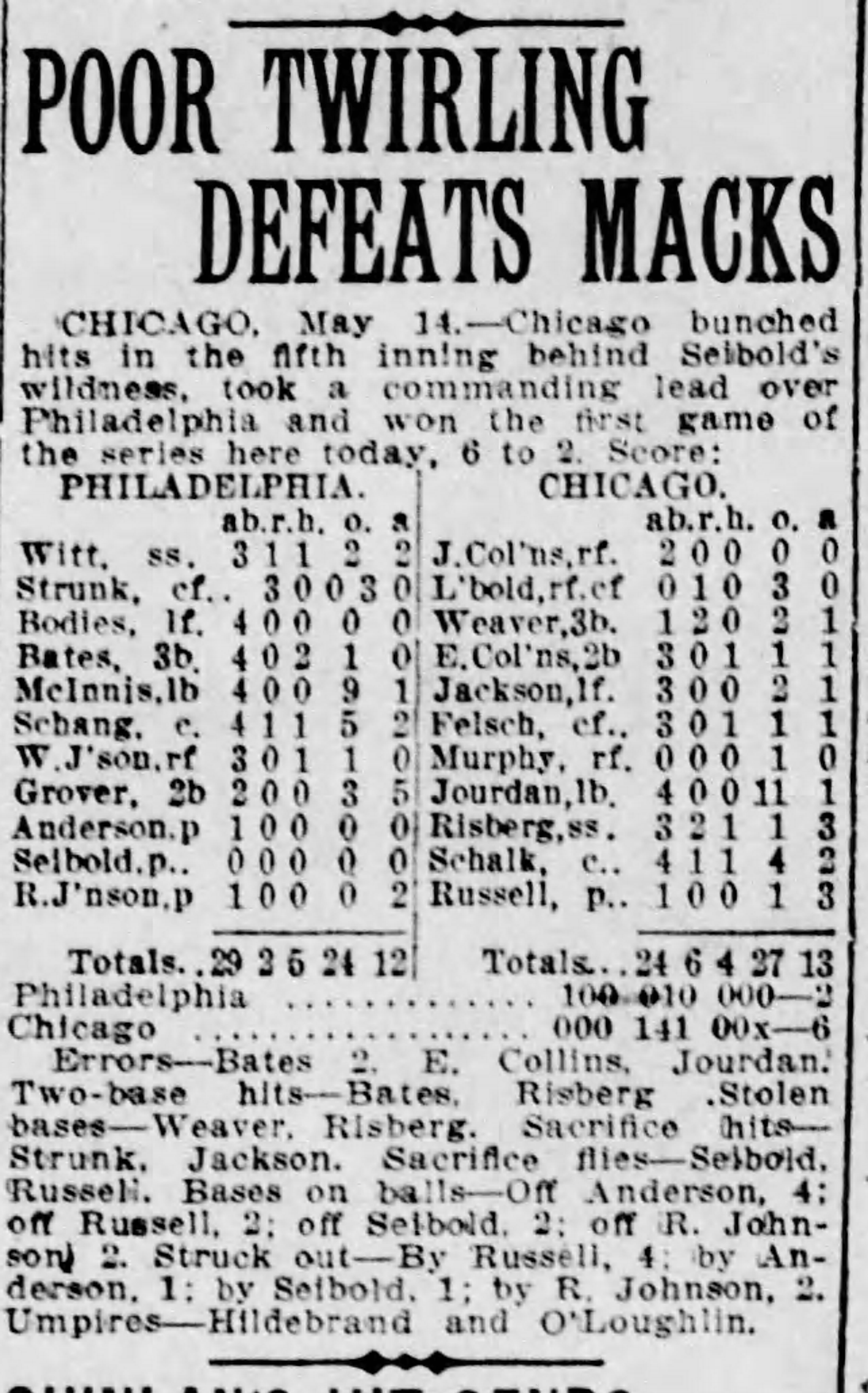 An account in the Scranton Republican, May 15, 1917. Courtesy of Shoeless Joe Jackson Virtual Hall of Fame.