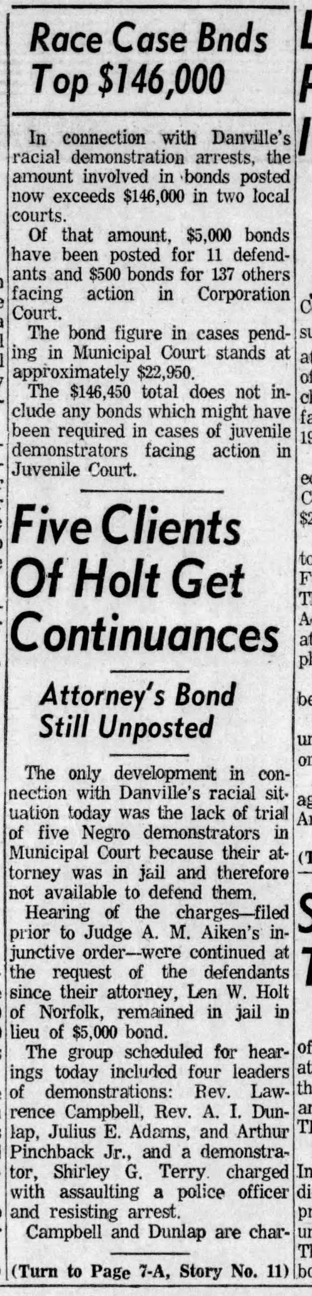 an image of the front page of the Danville Bee on June 28, 1963