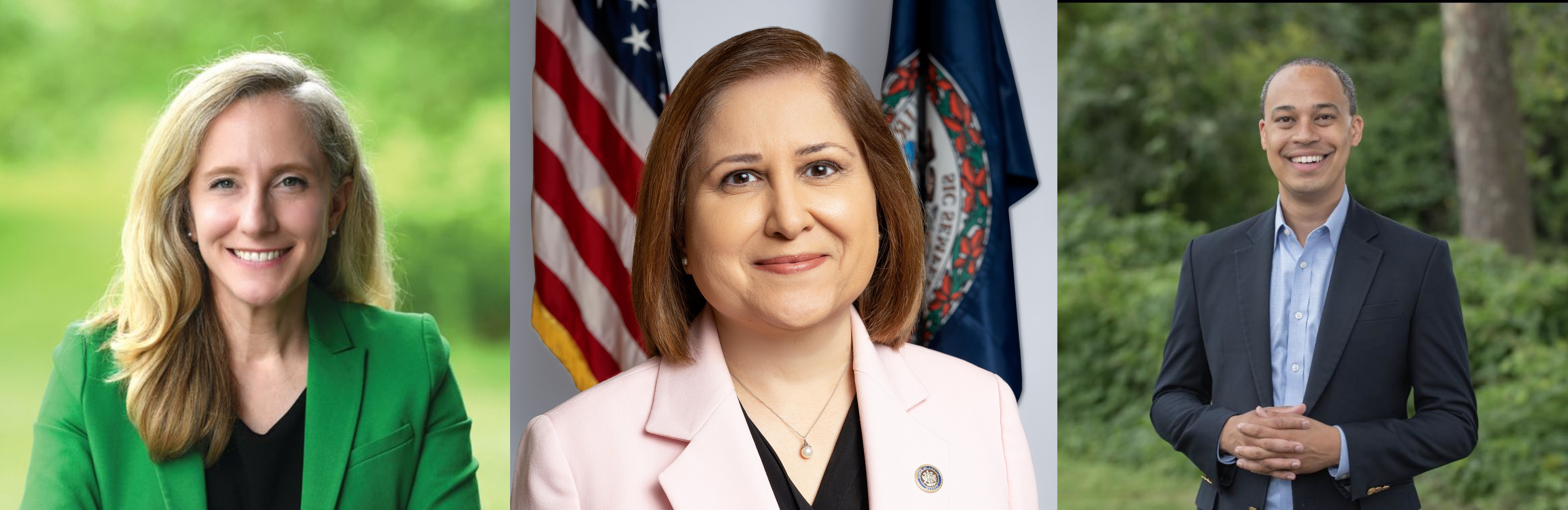 The Democratic ticket: Abigail Spanberger for governor, Ghazala Hashmi for lieutenant governor, Jay Jones for attorney general.