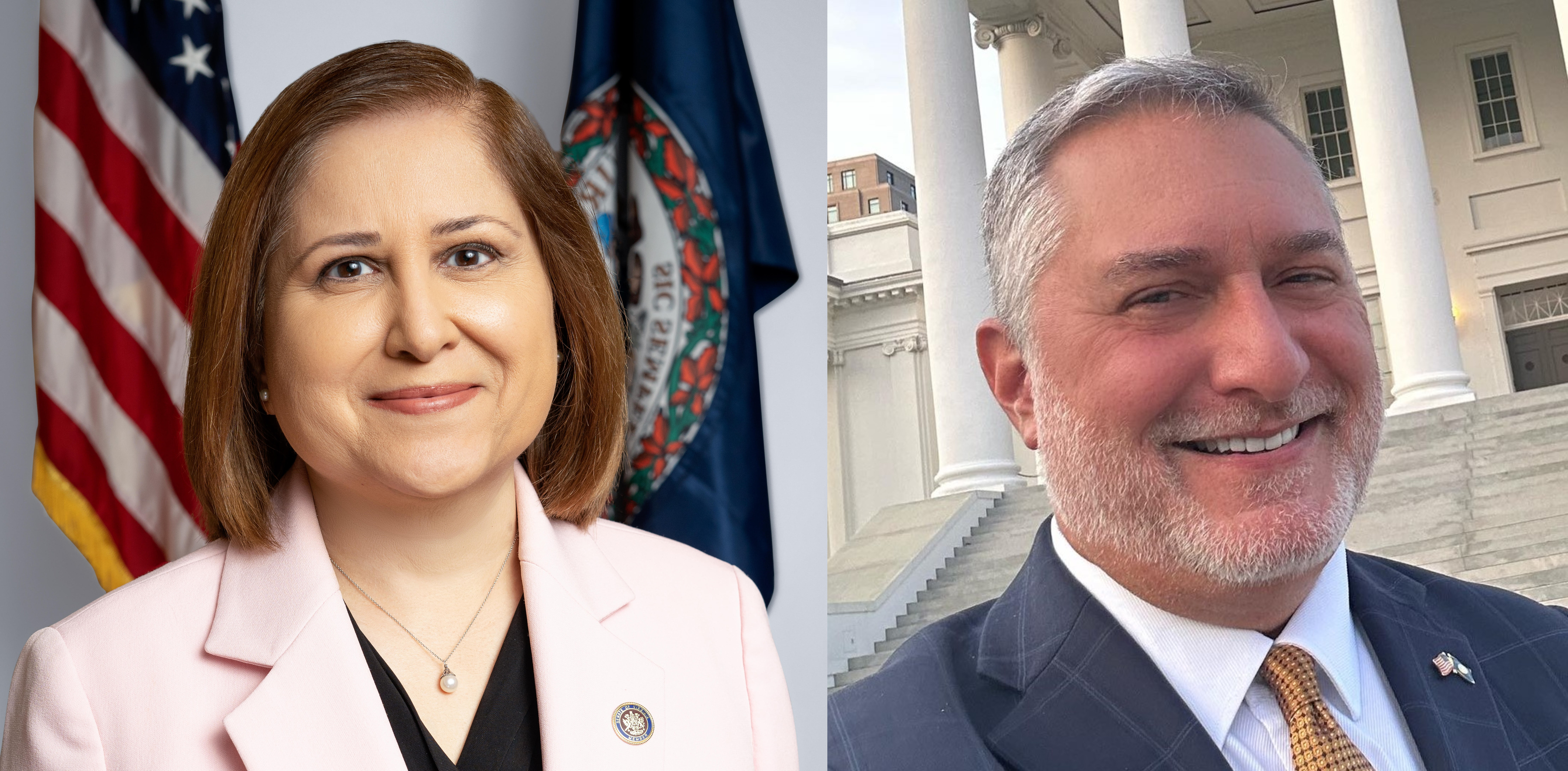 The candidates for lieutenant governor: Ghazala Hashmi (Democrat), John Reid (Republican)