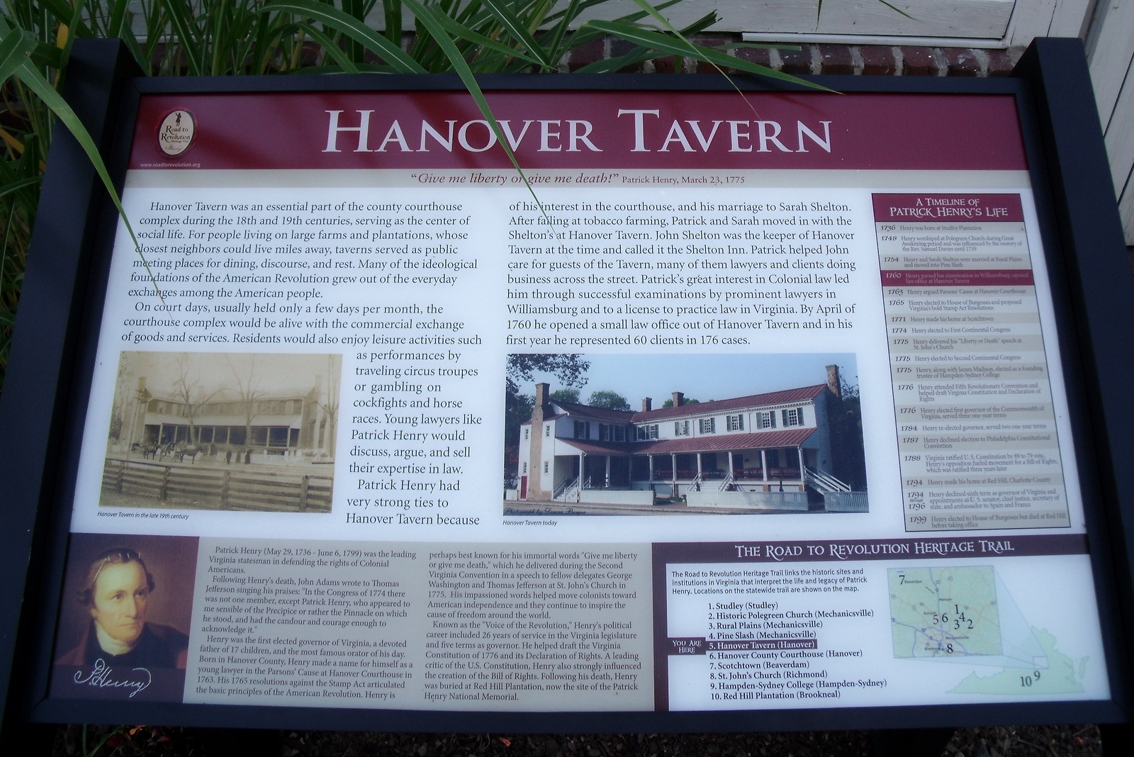 Road to Revolution marker for Hanover Tavern. Photo by Bernard Fisher.