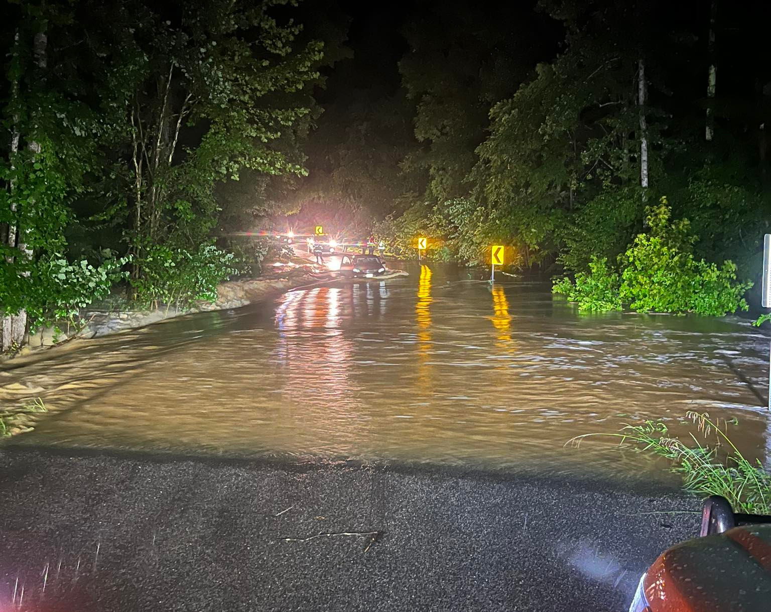 A road is covered by floodwaters in southern Halifax County early Monday morning after hours of extremely heavy rain. Courtesy of Halifax County Sheriff's Office Facebook page.