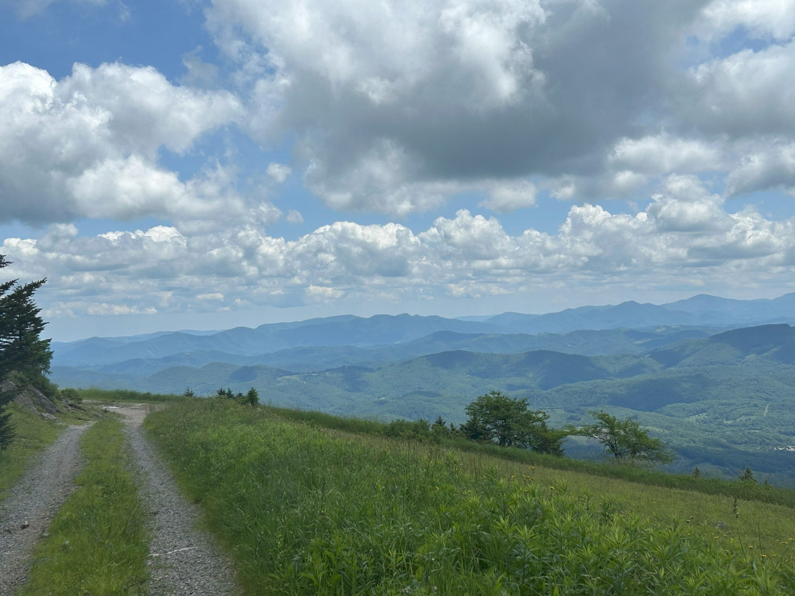 Fair-weather cumulus clouds mark a peaceful summer day in late June as seen from 5,525-foot-high Whitetop Mountain. After a couple of days of similar weather that is not too hot, humid, or stormy, all of that will start to return over the weekend into next week. Photo by Kevin Myatt