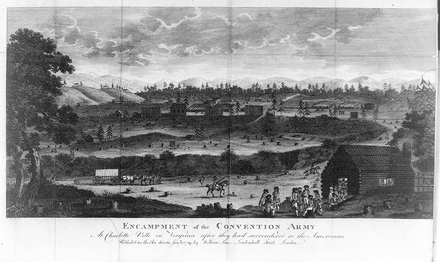 A depiction of the prisoner of war camp. Courtesy of Albemarle Charlottesville Historical Society and the New York Public LIbrary.