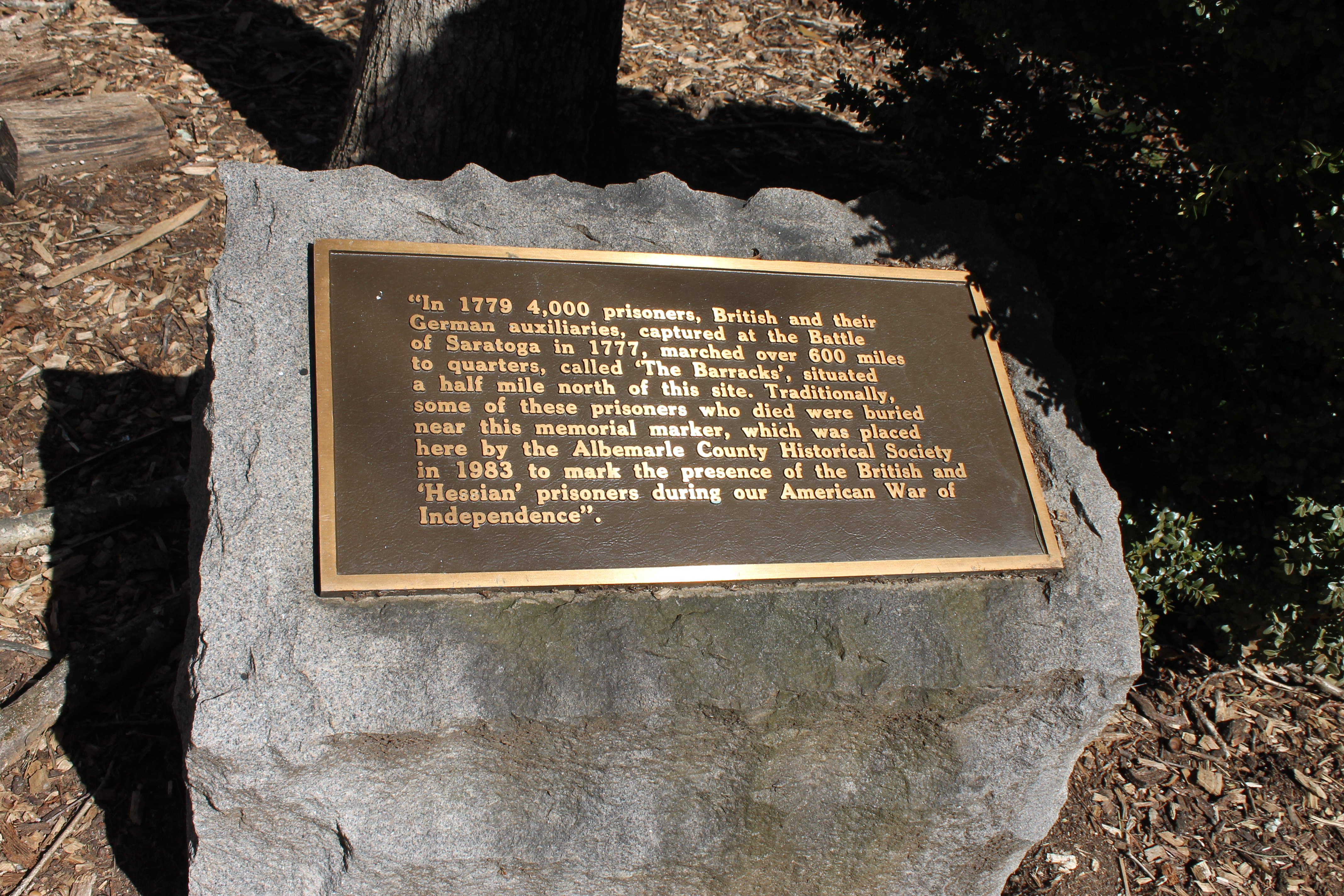 A burial marker at the barracks site. Photo by Eric Gorton.