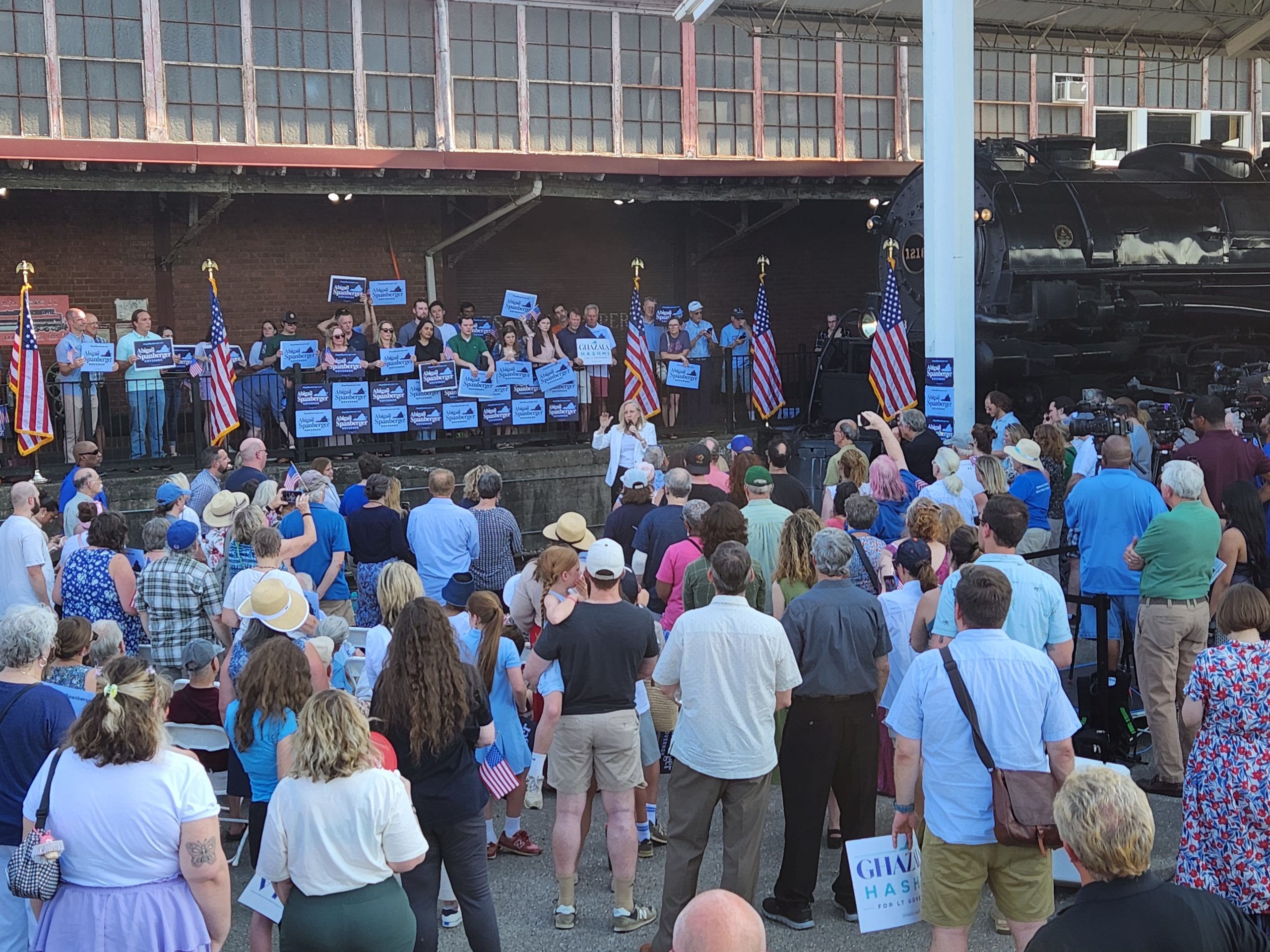 Abigail Spanberger speaks at a Democratic rally in Roanoke. Photo by Dwayne Yancey