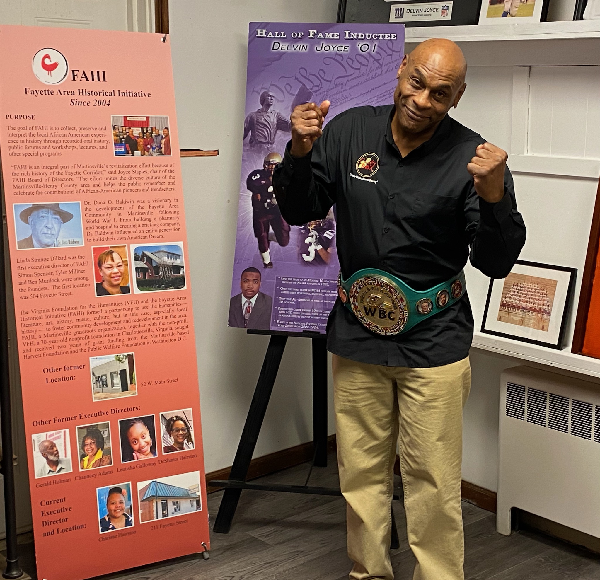 Former WBC heavyweight champion Oliver McCall brought his championship belt to the FAHI museum on Friday. Photo by Robert Anderson
