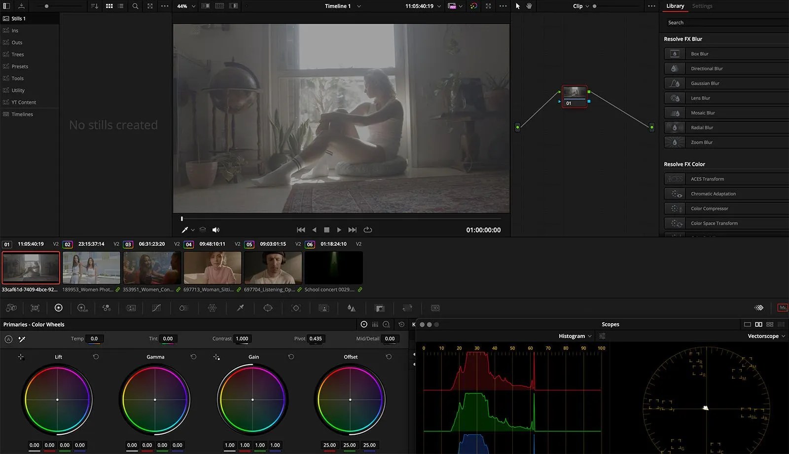 We’ll start with some log images in the timeline. The first one is from a RED camera, the rest are ARRI.