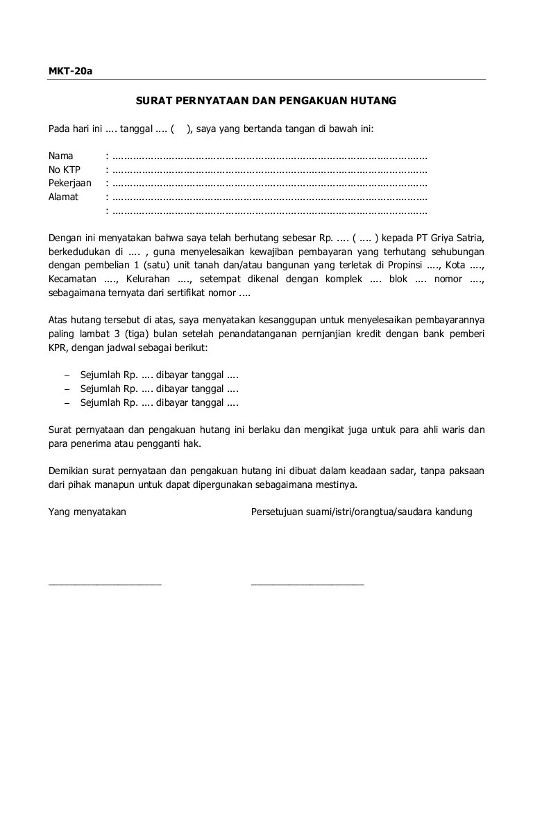 Pembayaran bunga tersebut dilakukan pihak pertama kepada pihak kedua setiap tanggal _____ pada bulan yang sedang berjalan selama berlakunya surat perjanjian ini. 17 Contoh Surat Pernyataan Hutangdoc Kumpulan Contoh Surat