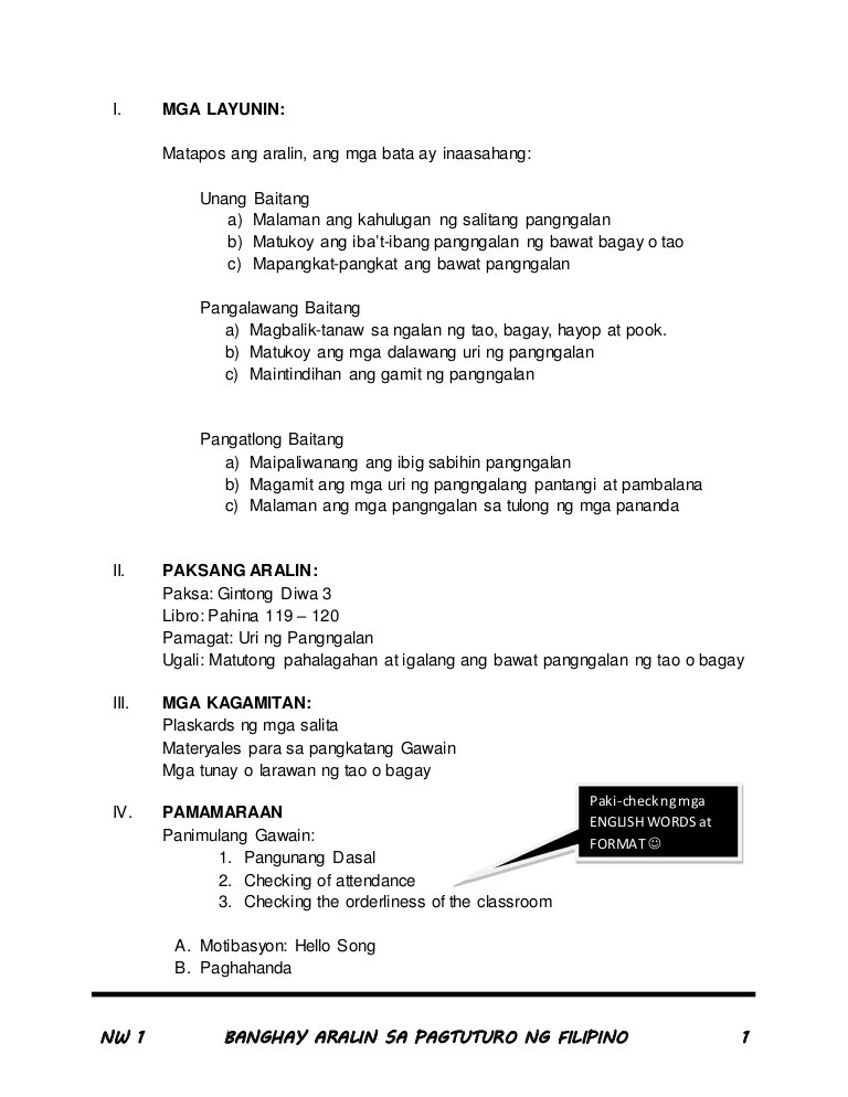 Detailed Lesson Plan In Filipino Grade 5 Pang Uri Sample Lesson Plan