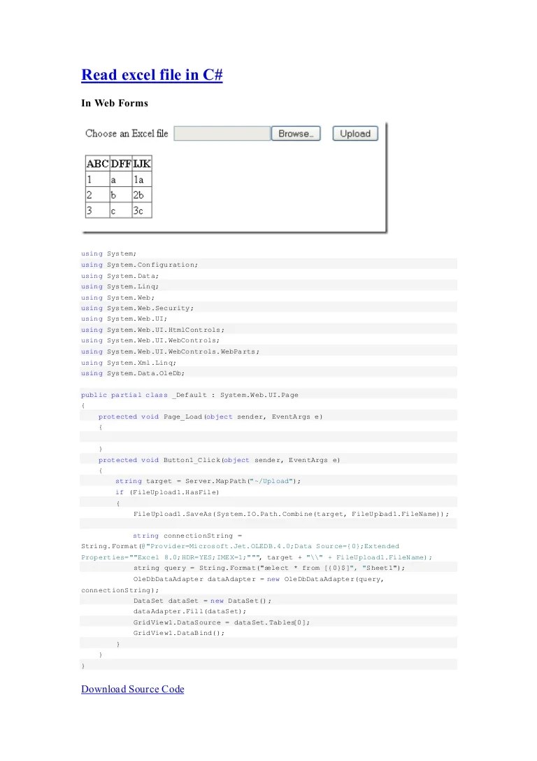 How to read excel file in c how to read excel file in c reading excel 