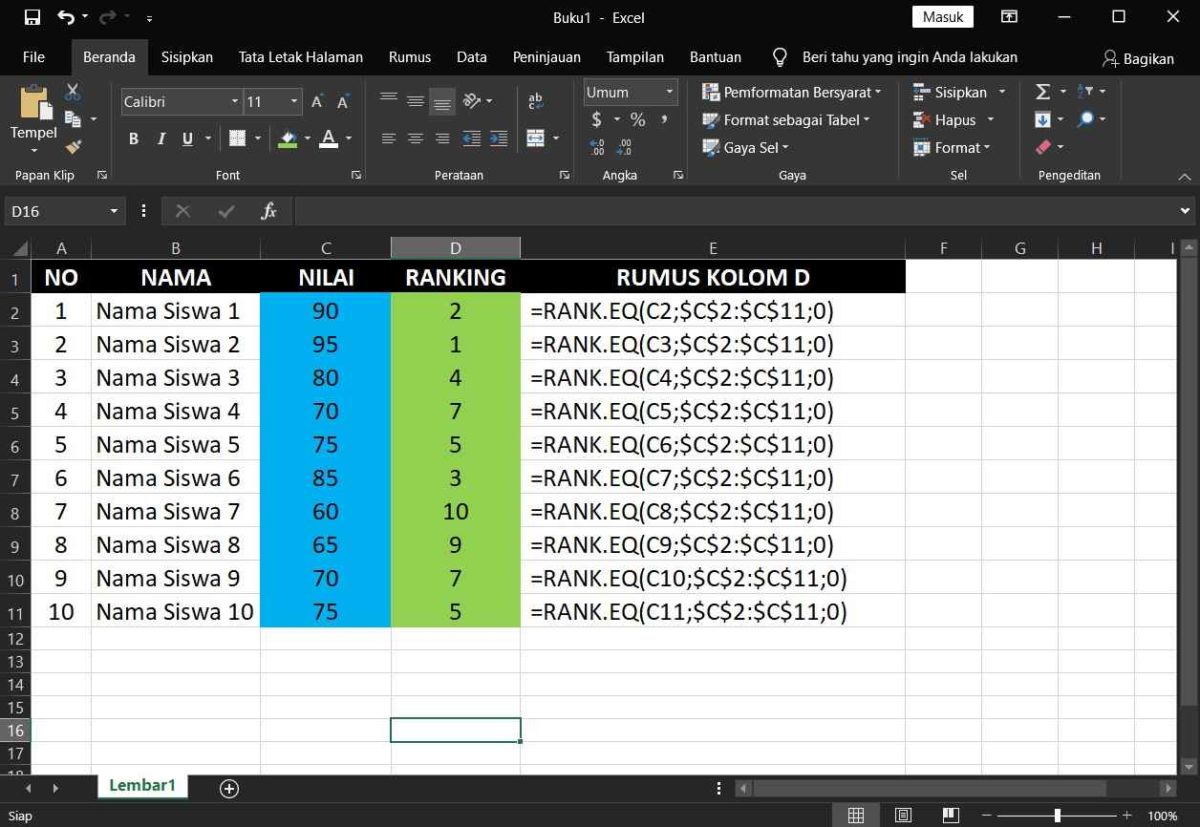 100 Works Cara Menggunakan Rumus Statistika Rank Excel Riset