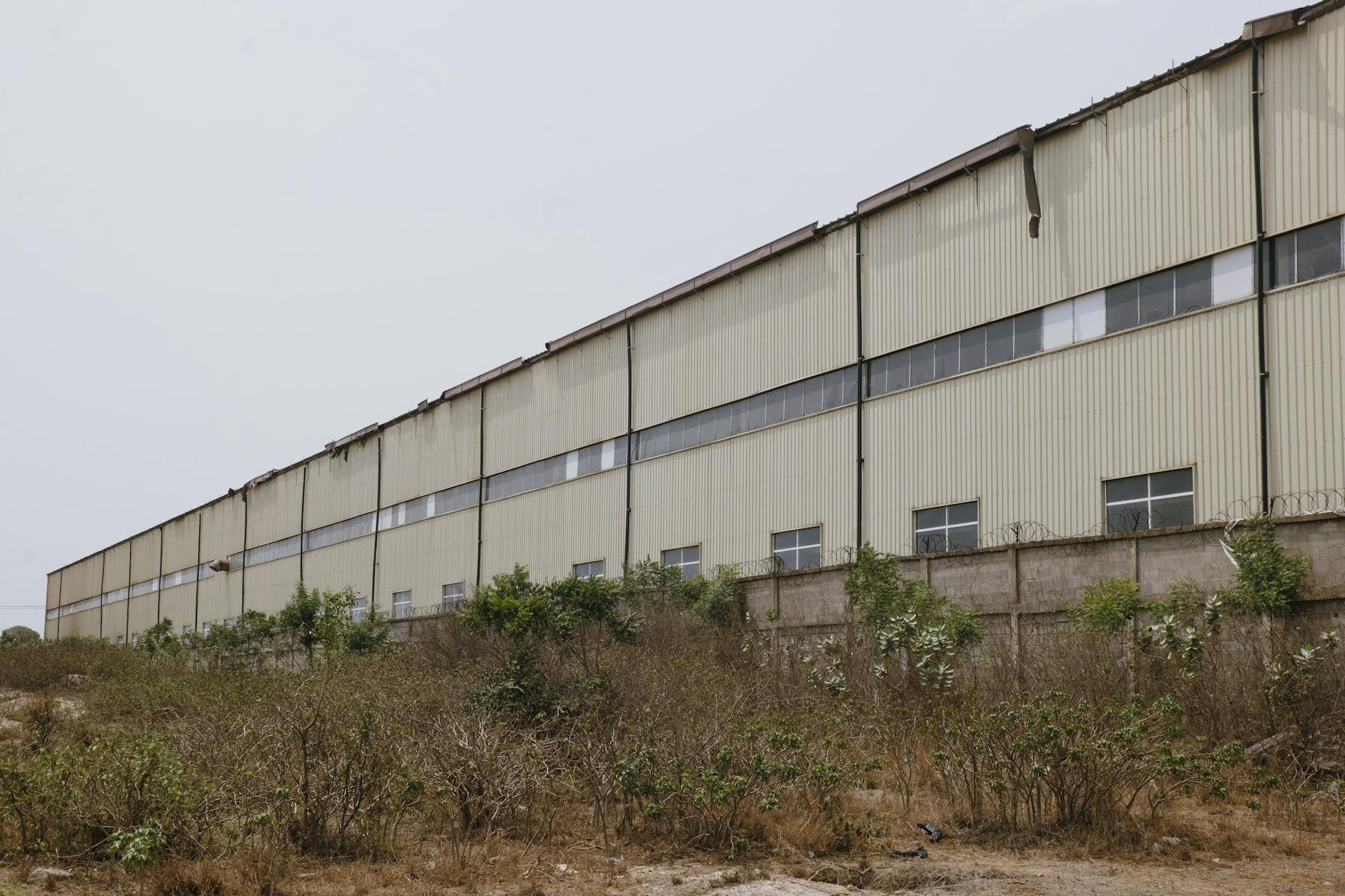 abandoned industrial warehouse exterior view