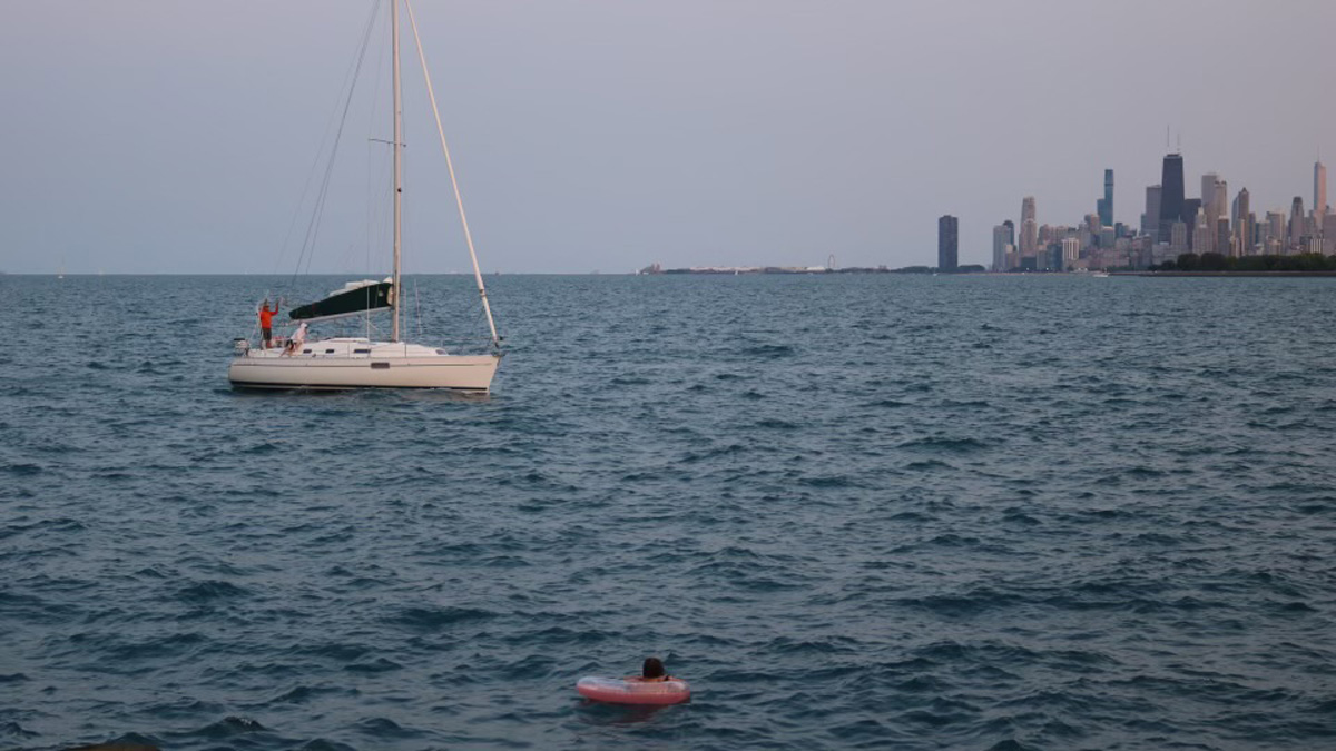 Best time to jump alone into Lake Michigan with an illegal floatie