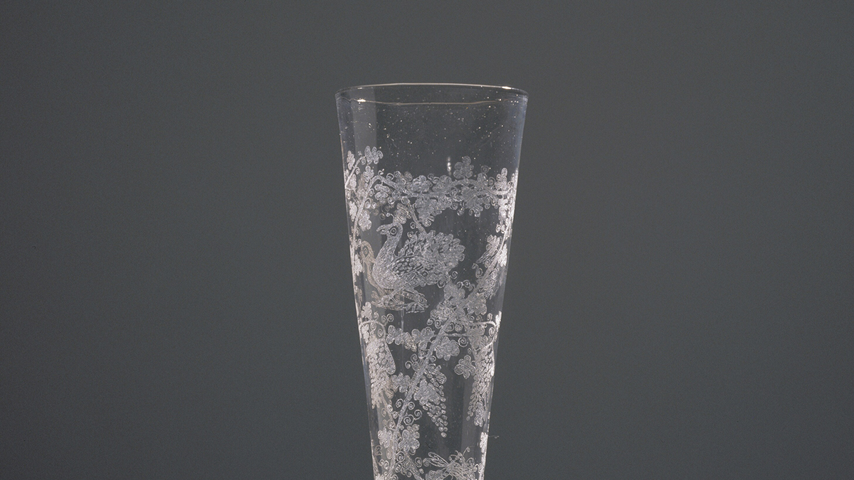 a close-up of a 16th or 17th century flute glass