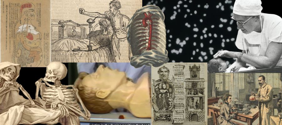 A collage of medical images from different time periods and media.