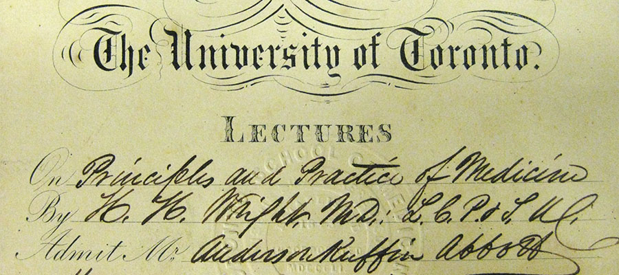 A printed ticket for a lecture with Abbott's name written on it.