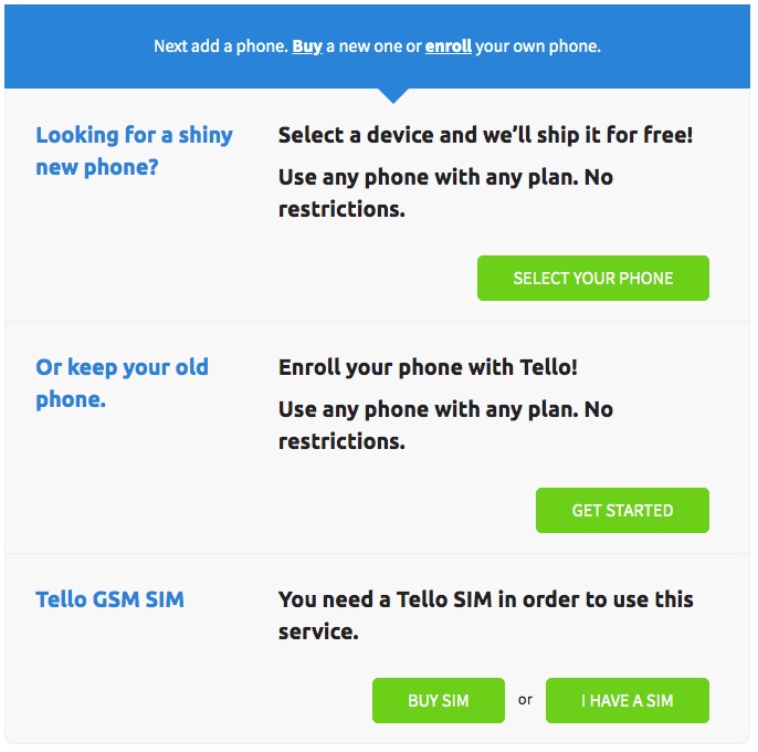 Tello’s phone enrollment feature