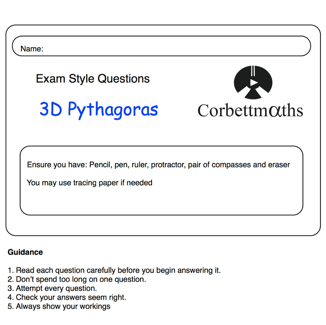3d Pythagoras Practice Question Corbettmaths