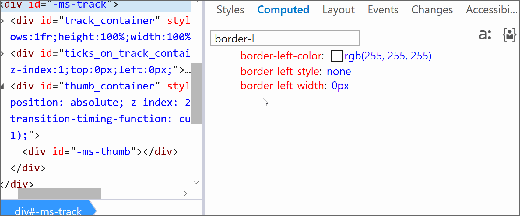 Adding a background on the track or actual input in Edge gives the track a solid 1px black border.