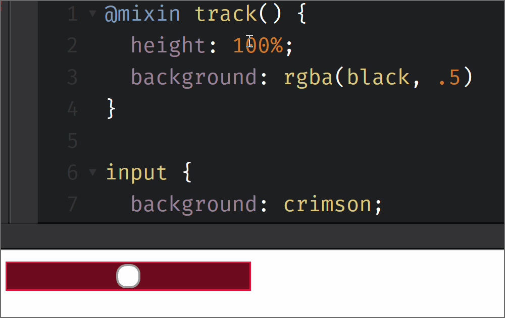Gif recording showing how changing the height on the track component doesn't influence the height of the range input in Firefox only that of the track. Furthermore, the track and the actual range input are always middle aligned vertically.