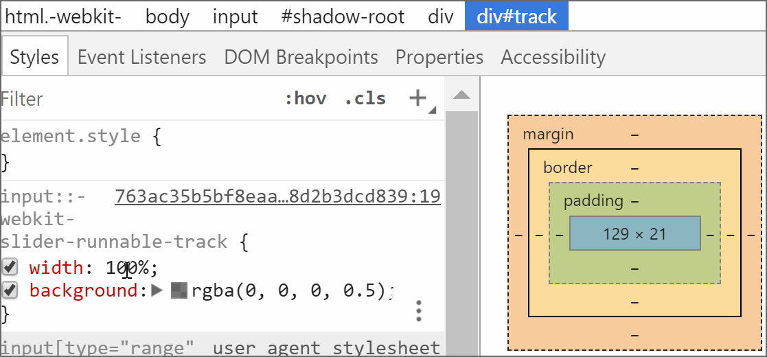 Gif recording showing how changing the width on the track component doesn't do anything in Chrome.