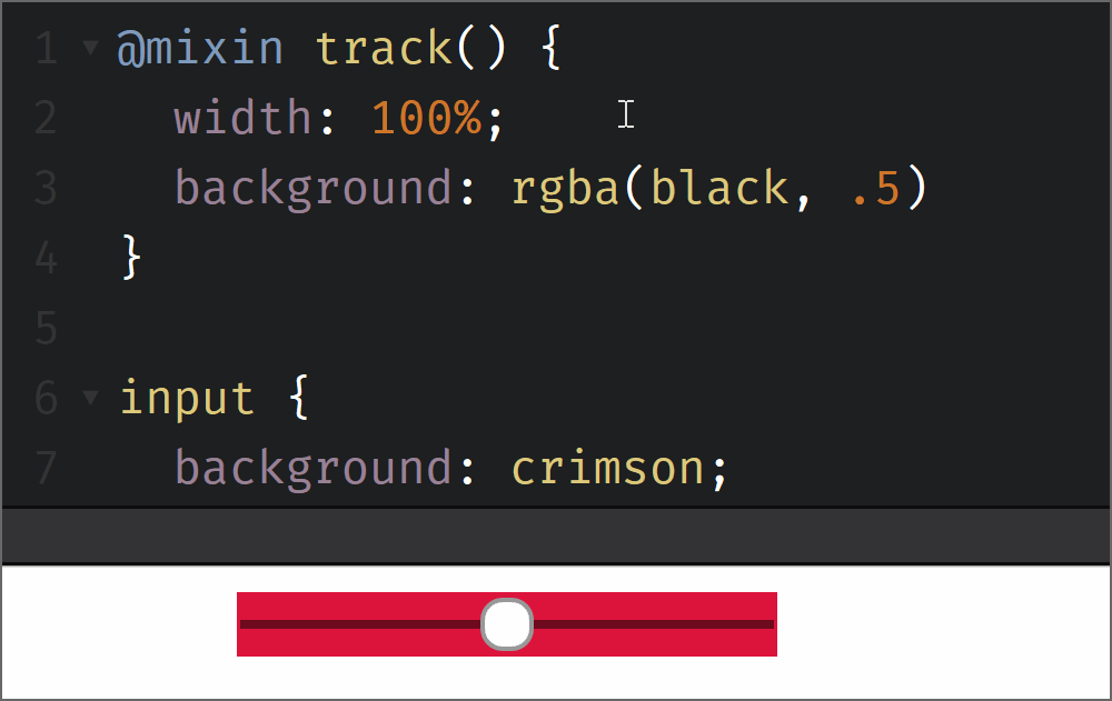 Gif recording showing how changing the width on the track component doesn't influence the width of the range input in Firefox only that of the track. Furthermore, the track and the actual range input are always middle aligned horizontally.