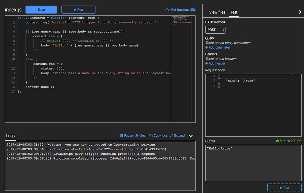 The initial testing output