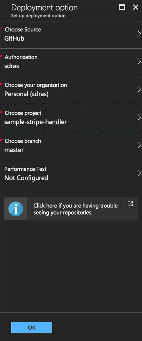 Choose github repo for deployment option