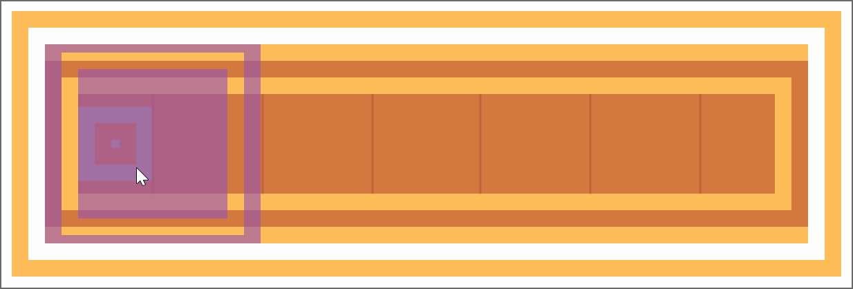 Animated gif. Shows the slider in Edge with the thumb at the minimum value. The width of the border-box of the progress component is half the width of the thumb's border-box minus the track's left border and padding in this case. We drag the thumb to the maximum slider value. The width of the border-box of the progress component equals that of the track's content-box plus the track's right padding and border minus half the width of the thumb's border-box.