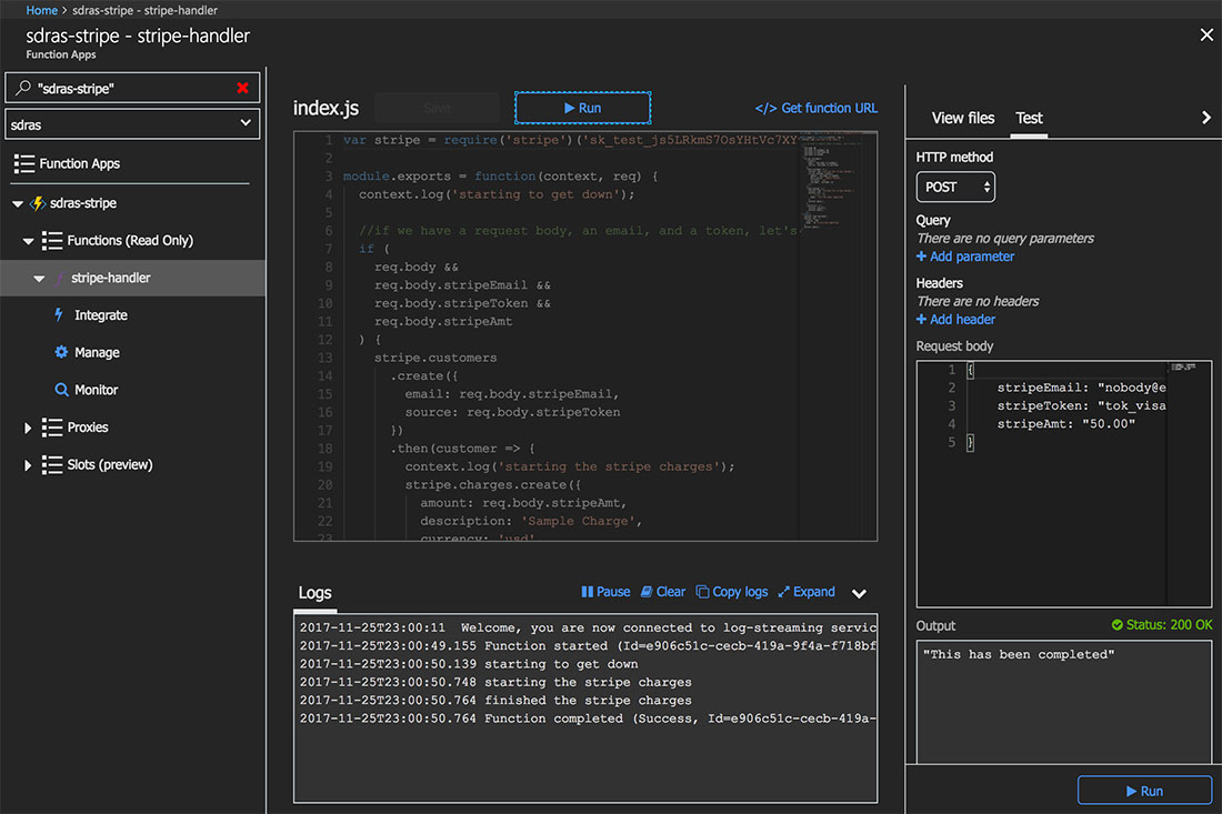 actual function with testing request body params