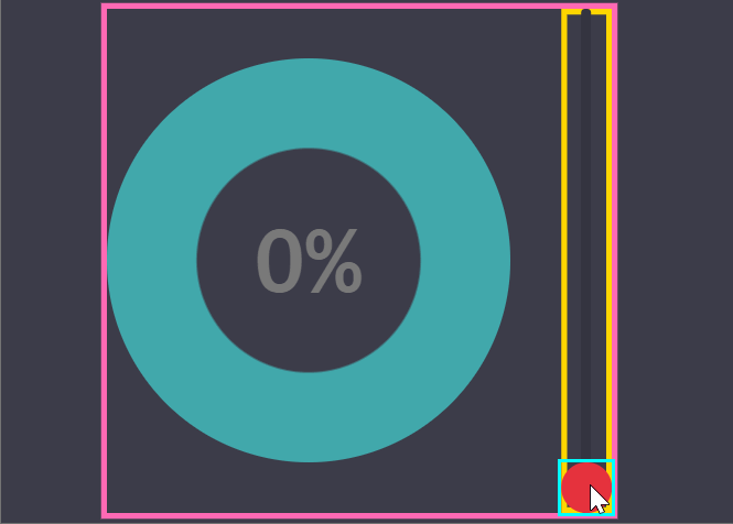 Animated gif. We have the same elements as before and we drag the thumb to show click events pass through the pseudo-element placed on top of it.
