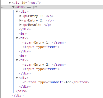 A screenshot from DevTools that shows the HTML rendering of the app.