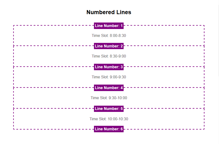 A 5 row grid with numbered lines, 1-6.