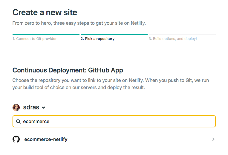 choose a repo in netlify